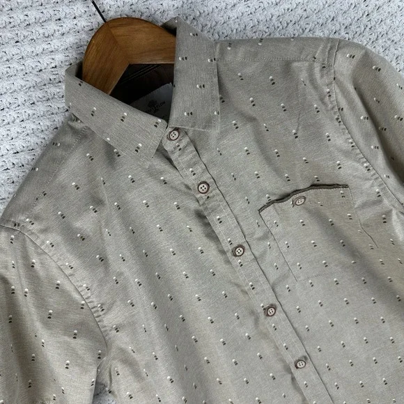 Craft + Flow Boys Button Up Shirt Large Tan Short Sleeve Casual Pocket - Picture 1 of 7